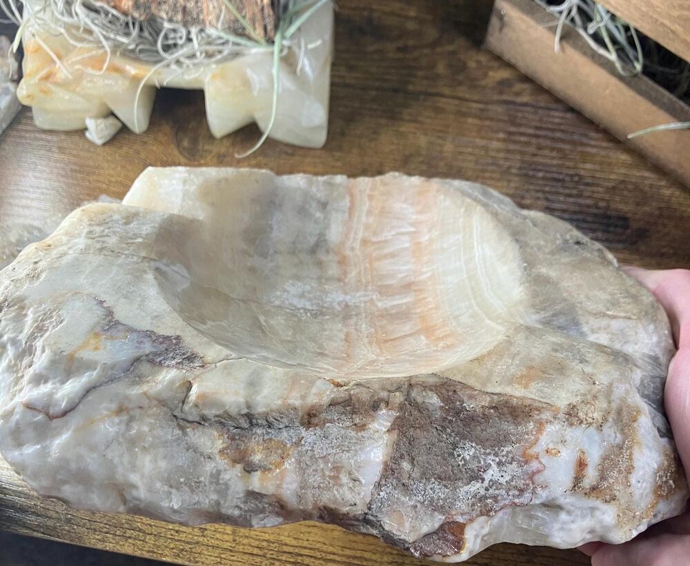 Vintage Agate Ash Tray, Pink Chalcedony